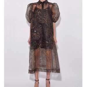 Ganni sheer, organza tiger print dress